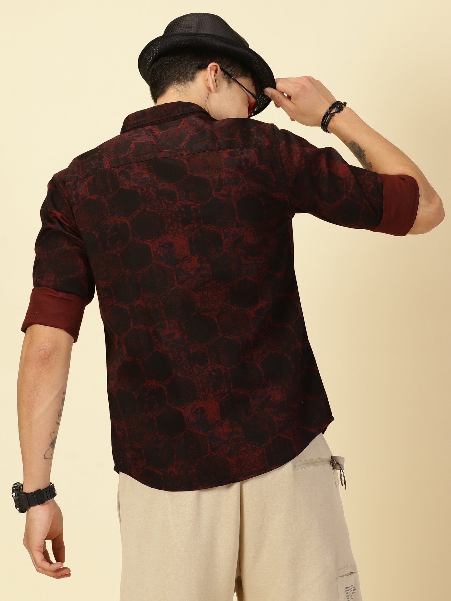 Twill Cotton Printed Dark Maroon Shirt