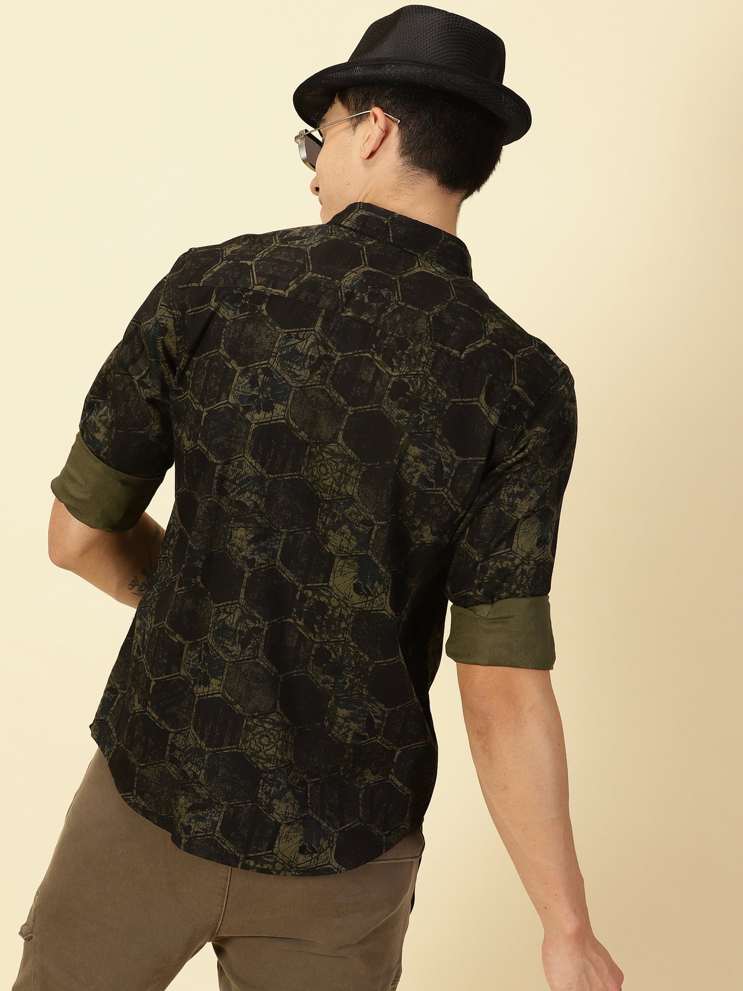 Twill Cotton Printed Dark Green Shirt