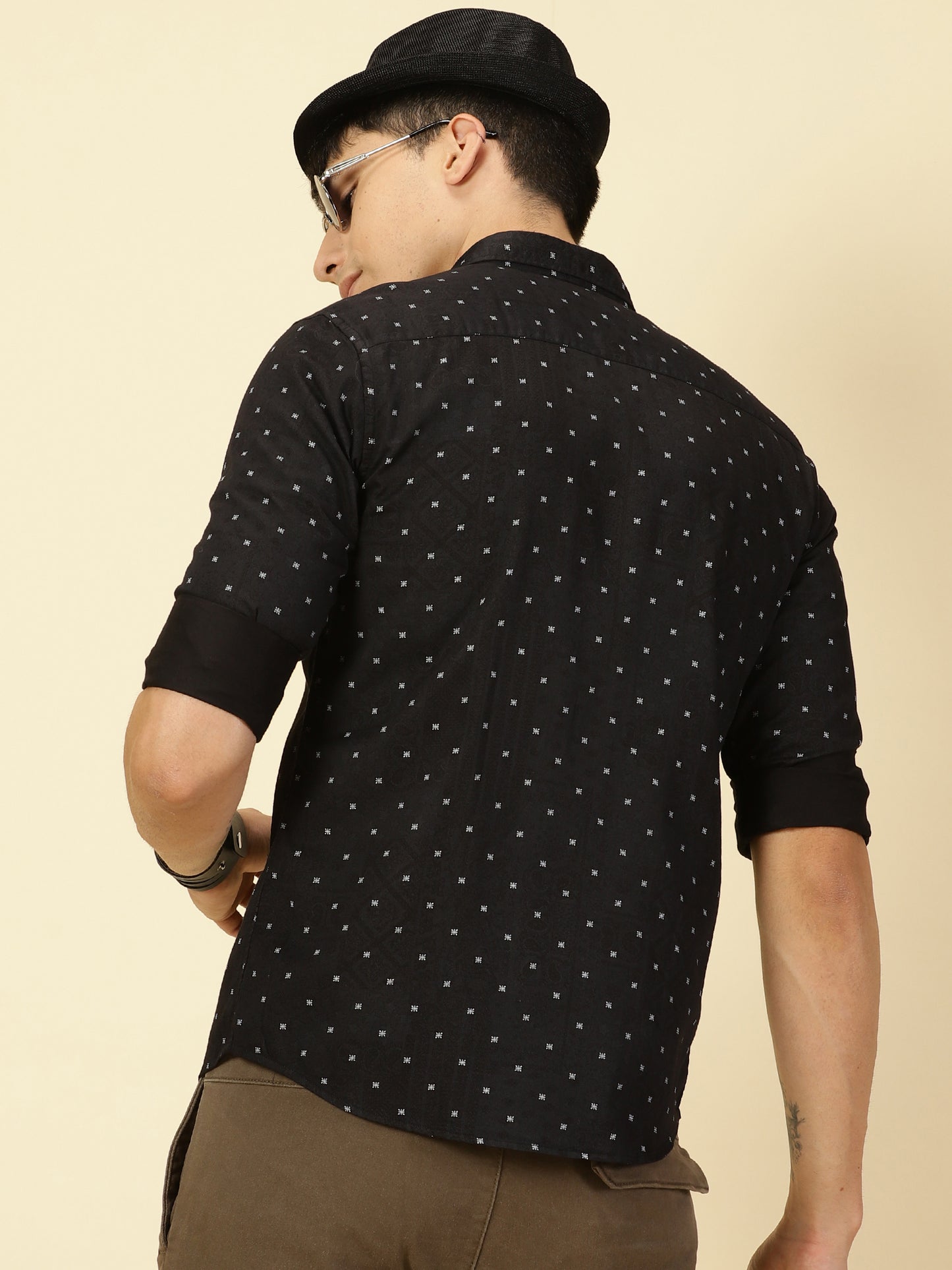 Cotton Satin Printed Black Shirt