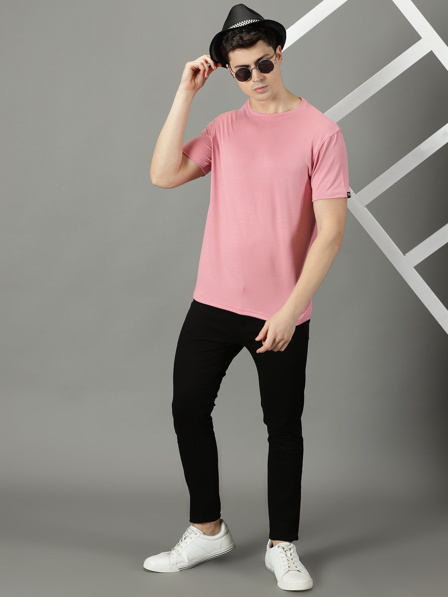 Onion Pink Solid Crew Neck T-shirt