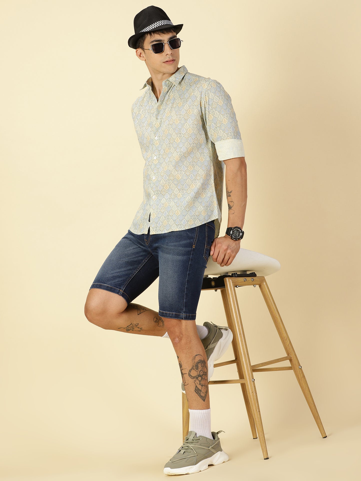 Cotton Linen Printed Light Yellow Shirt