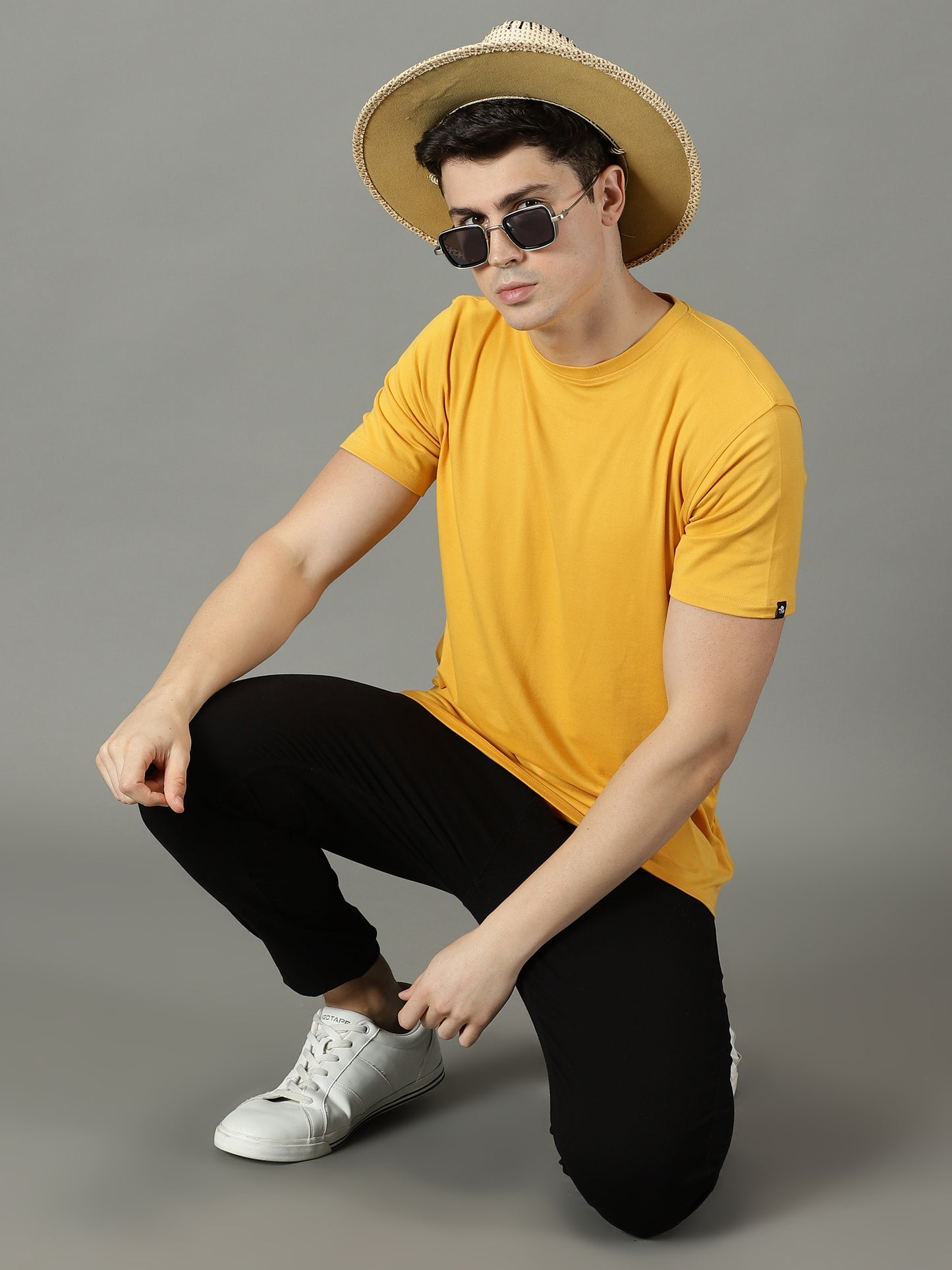 Mustard Yellow Solid Crew Neck T-shirt