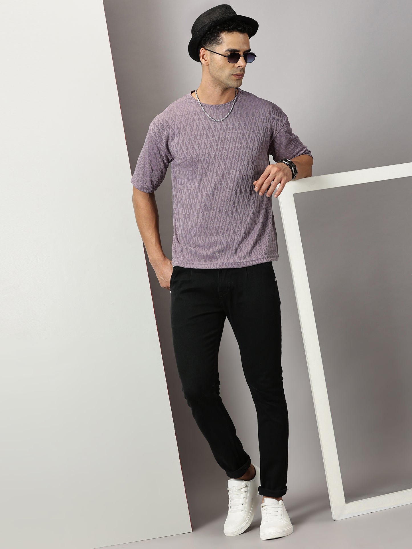 Purple Oversized Textured T-Shirt