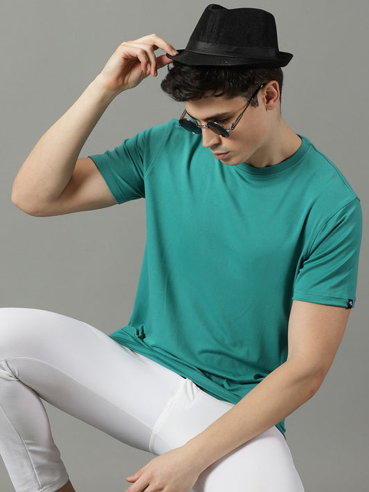 Teal Green Solid Crew Neck T-shirt