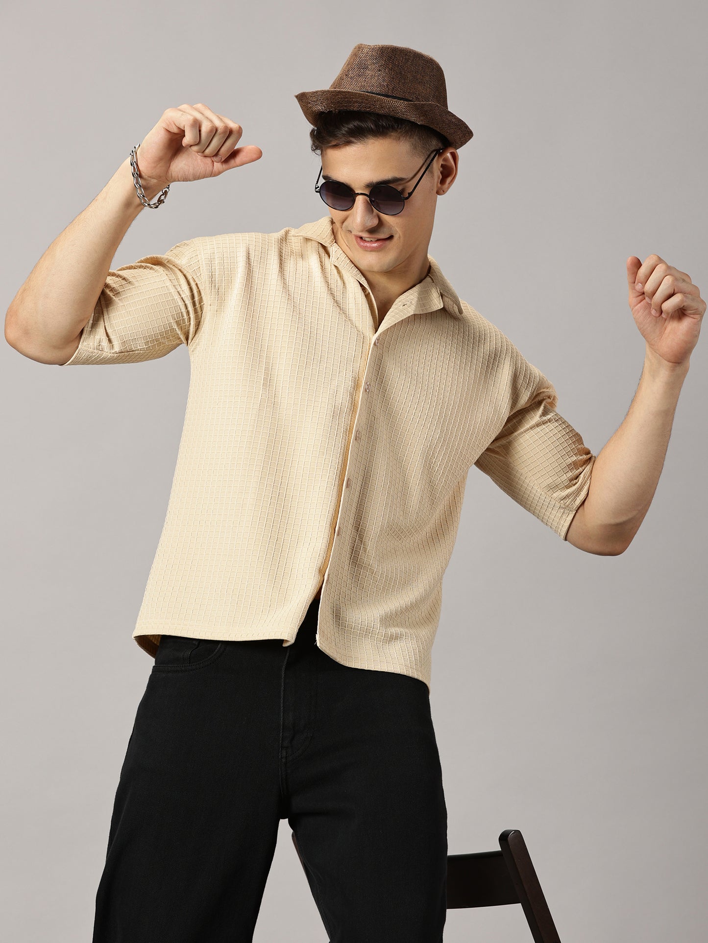 Oversized Textured Beige Shirt