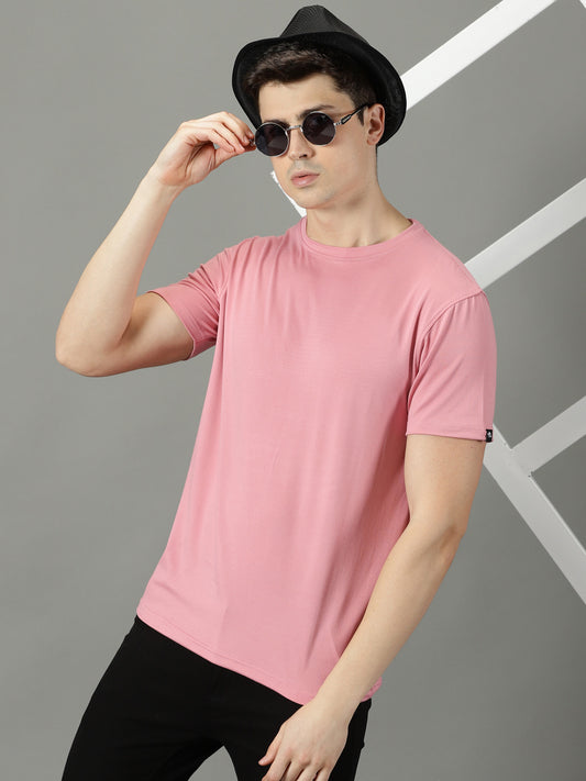 Onion Pink Solid Crew Neck T-shirt