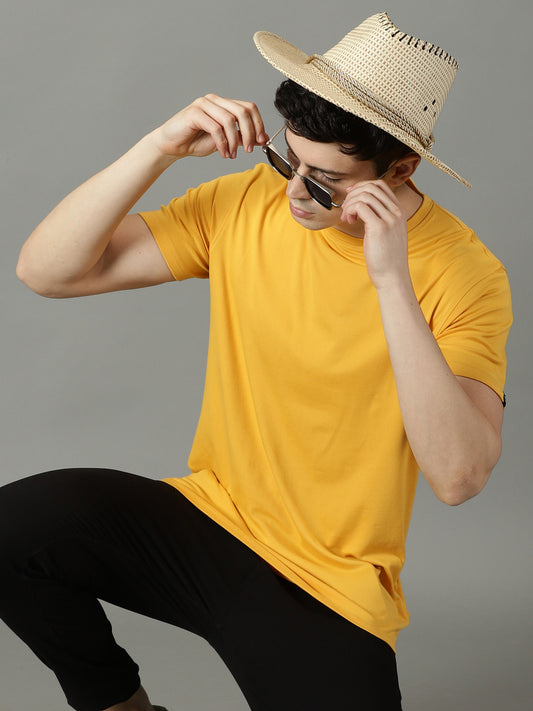 Mustard Yellow Solid Crew Neck T-shirt