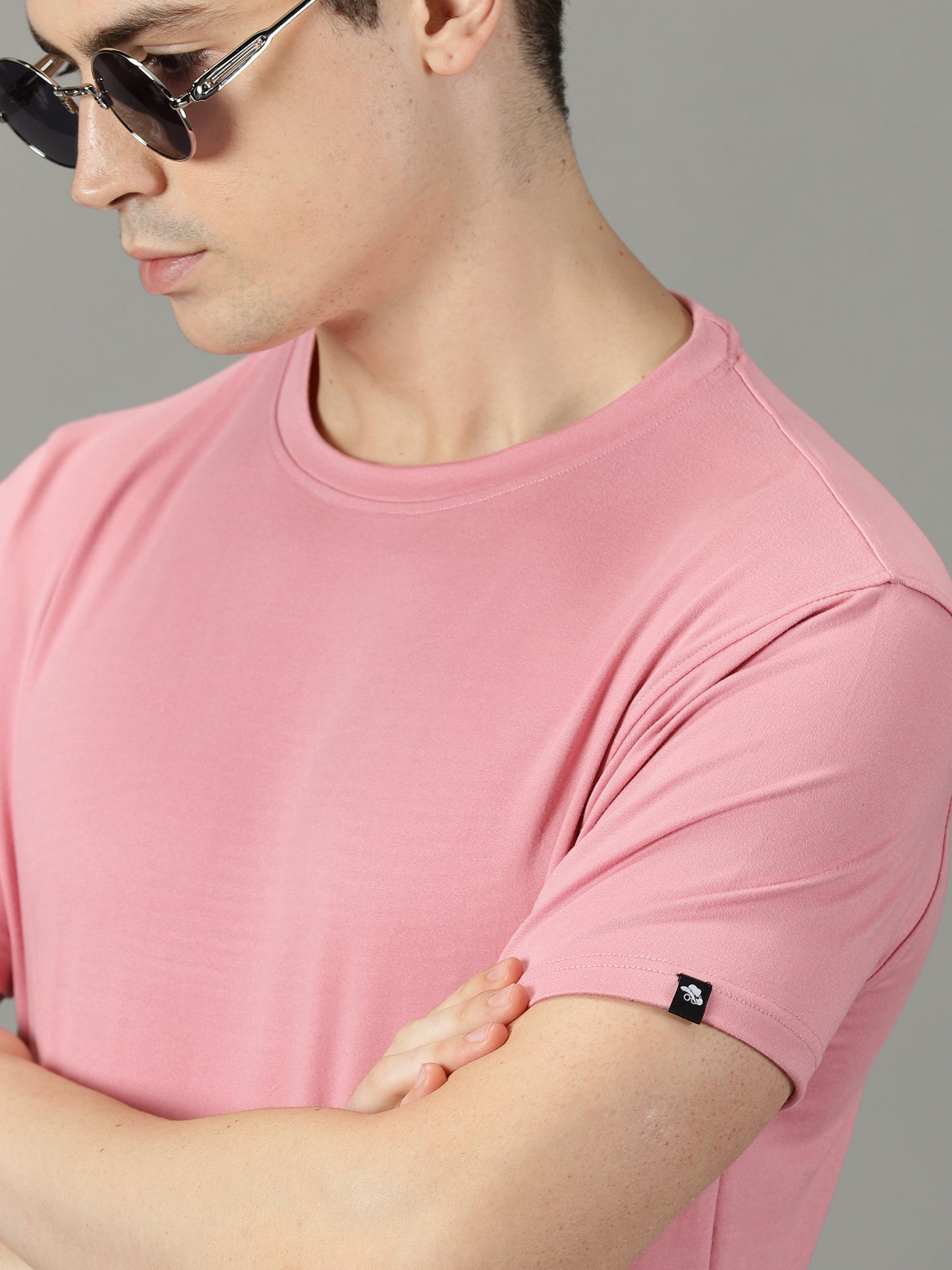 Onion Pink Solid Crew Neck T-shirt