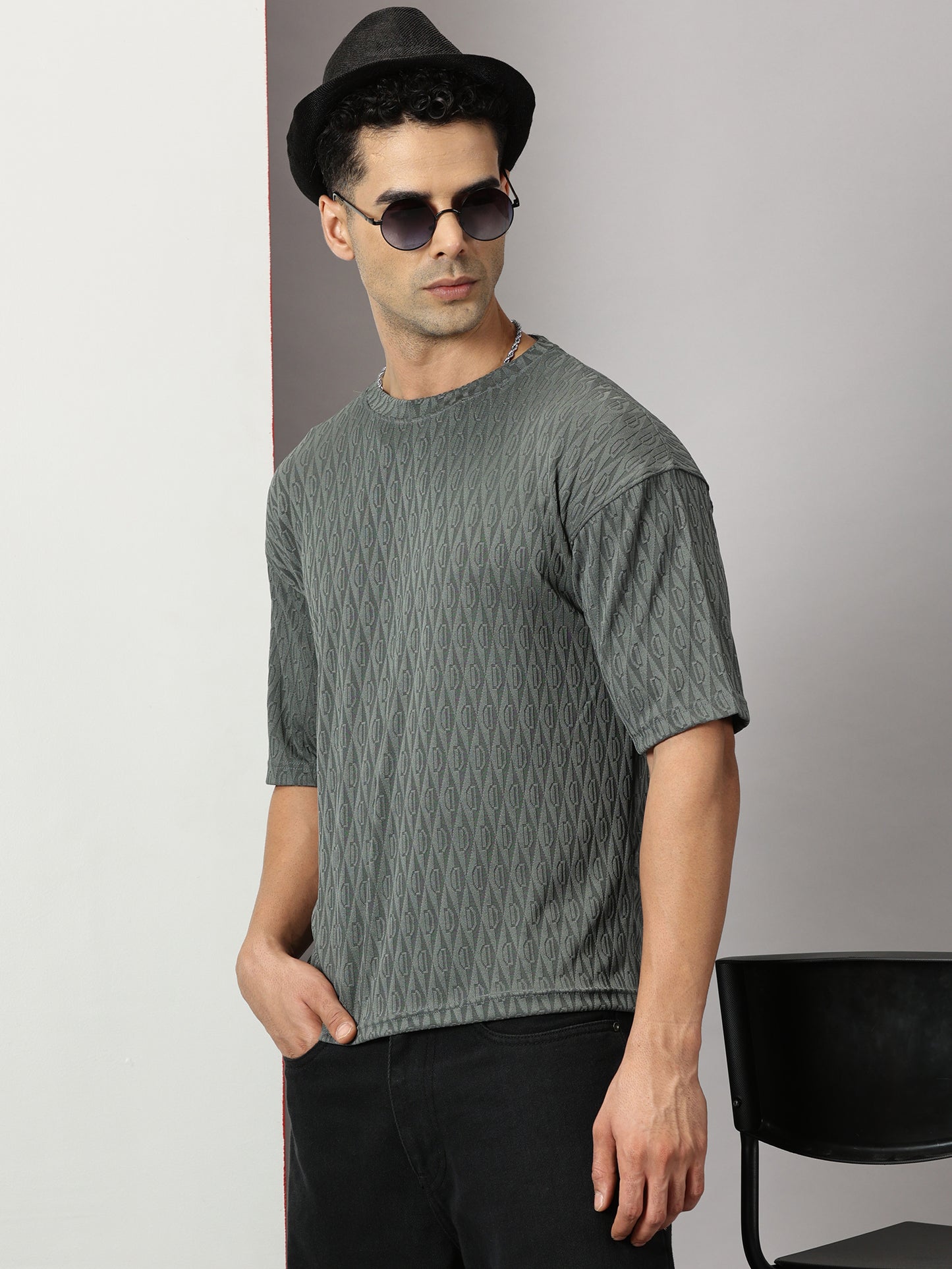 Fiscal Green Oversized Textured T-Shirt