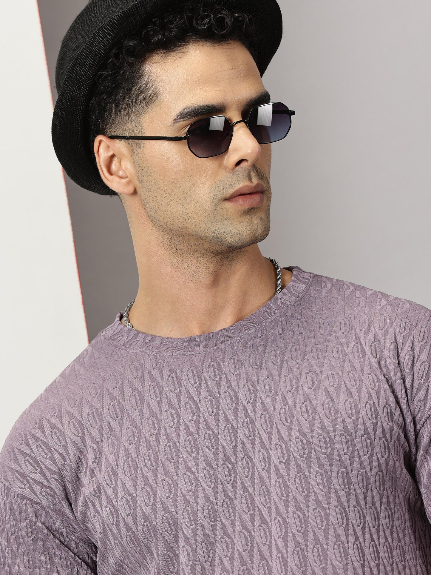 Purple Oversized Textured T-Shirt