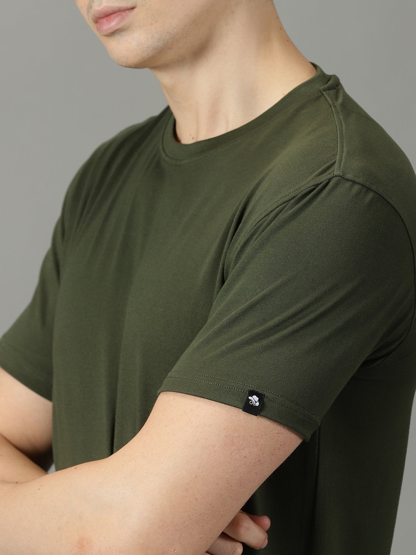 Olive Green Solid Crew Neck T-shirt