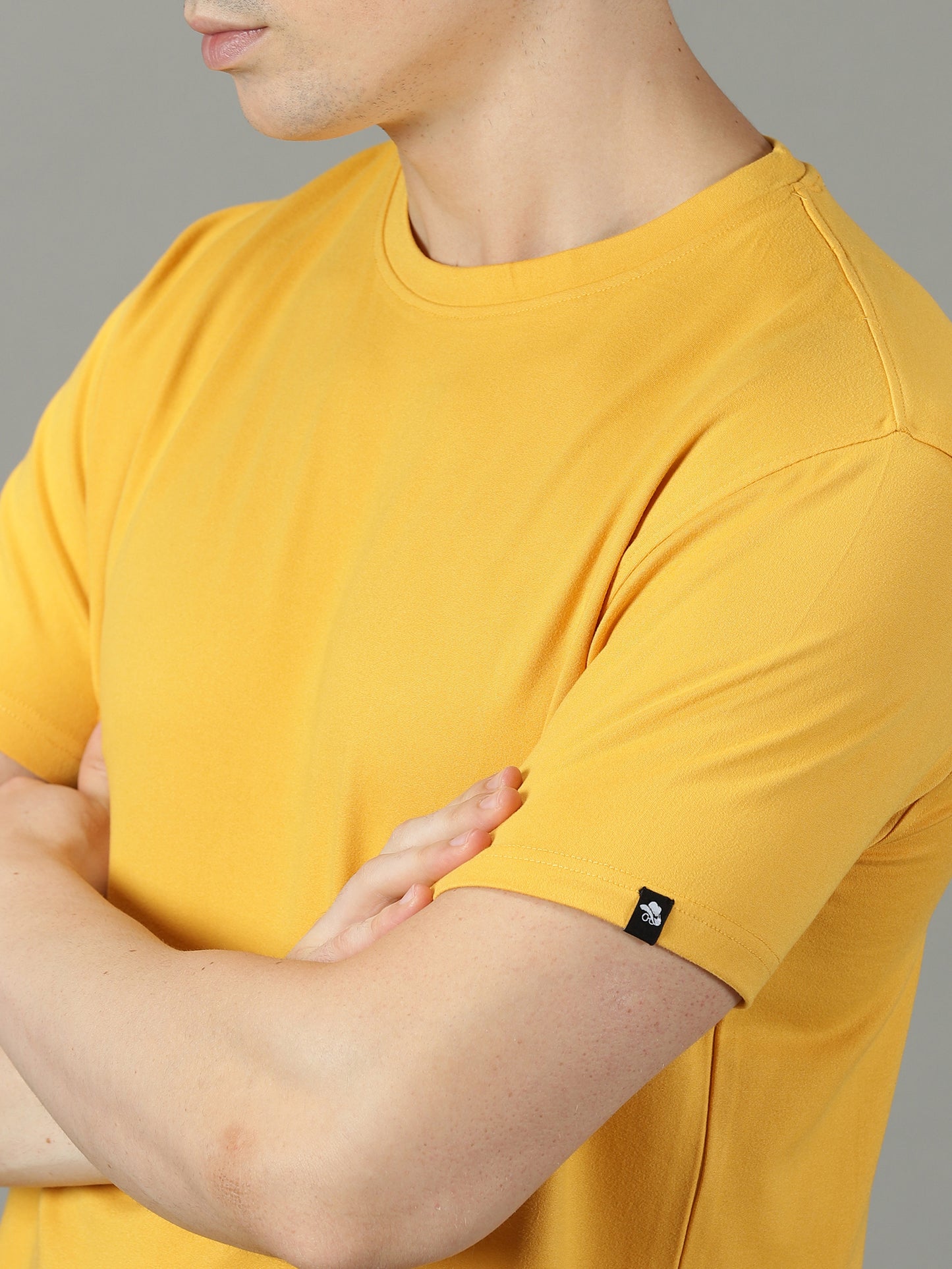 Mustard Yellow Solid Crew Neck T-shirt