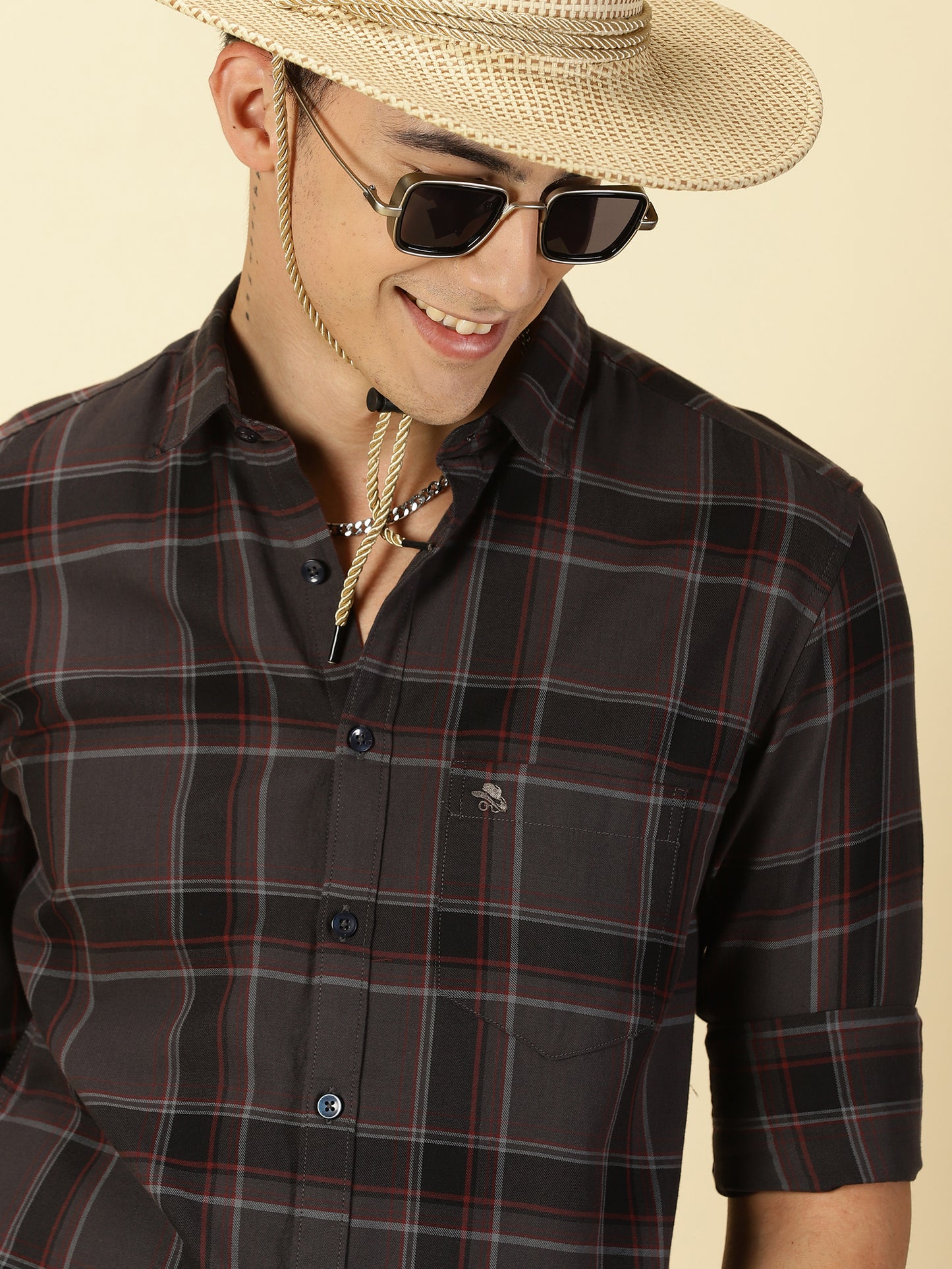 Giza Cotton Checks Dark Grey Shirt